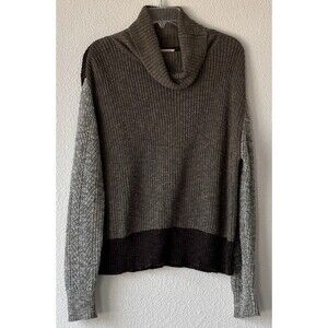 Skies Are Blue Color Block Sweater Women's Size Small Cowl Neck Green Gray Brown